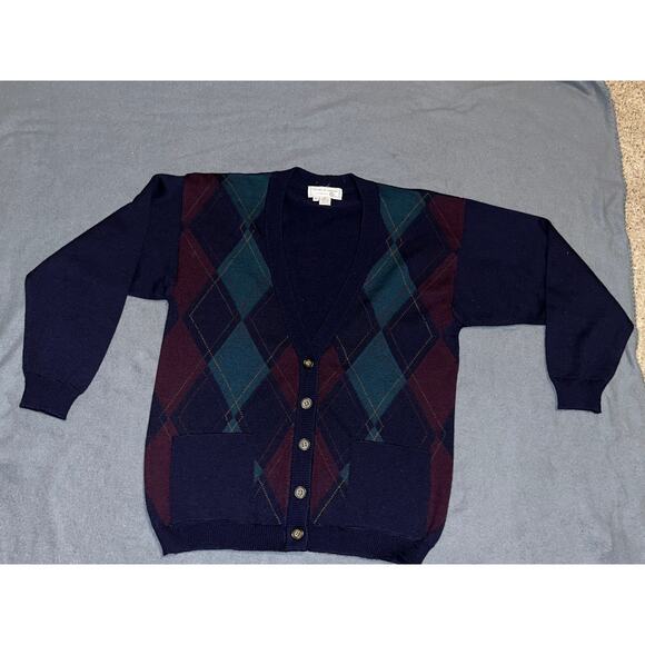 Tricots St. Raphael Argyle Sweater Set Navy Green Red Cardigan Vest Wool - Picture 7 of 12